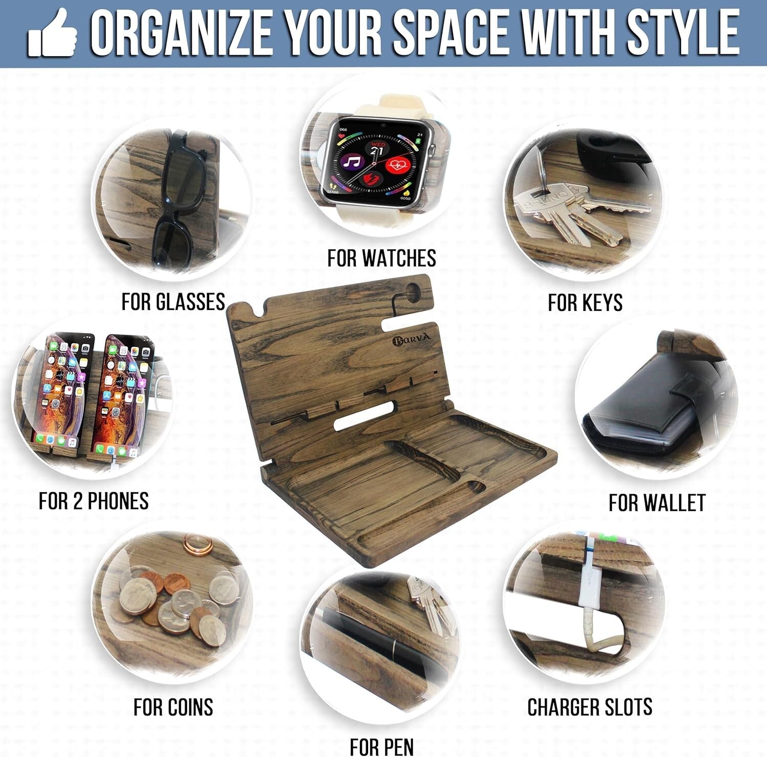 Natural Wood Phone Docking Station with Ant-Slip Pads - Ideal for Men and Gifts