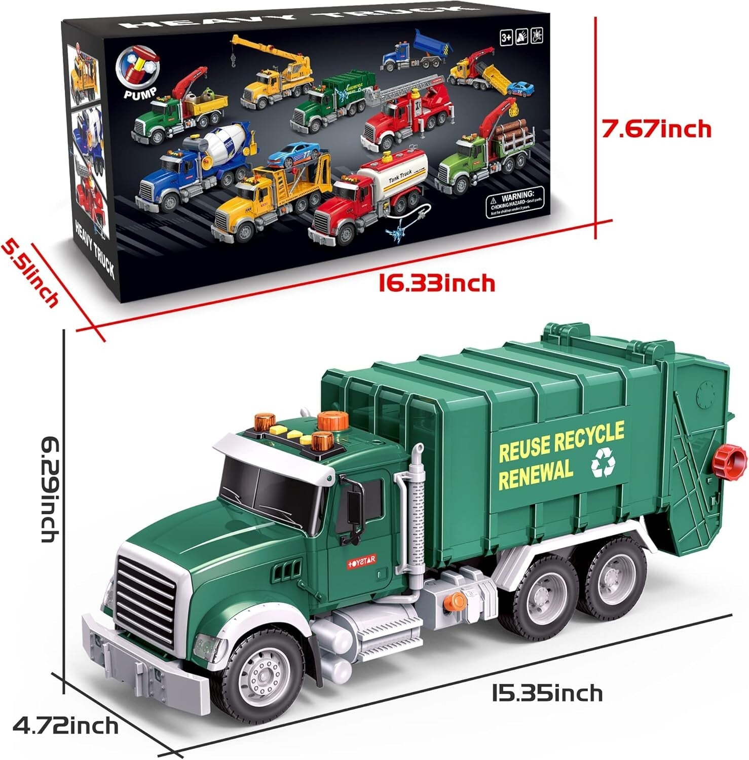 Educational Garbage Truck Toy Set - Lights, Sounds & Trash Cans for Toddlers