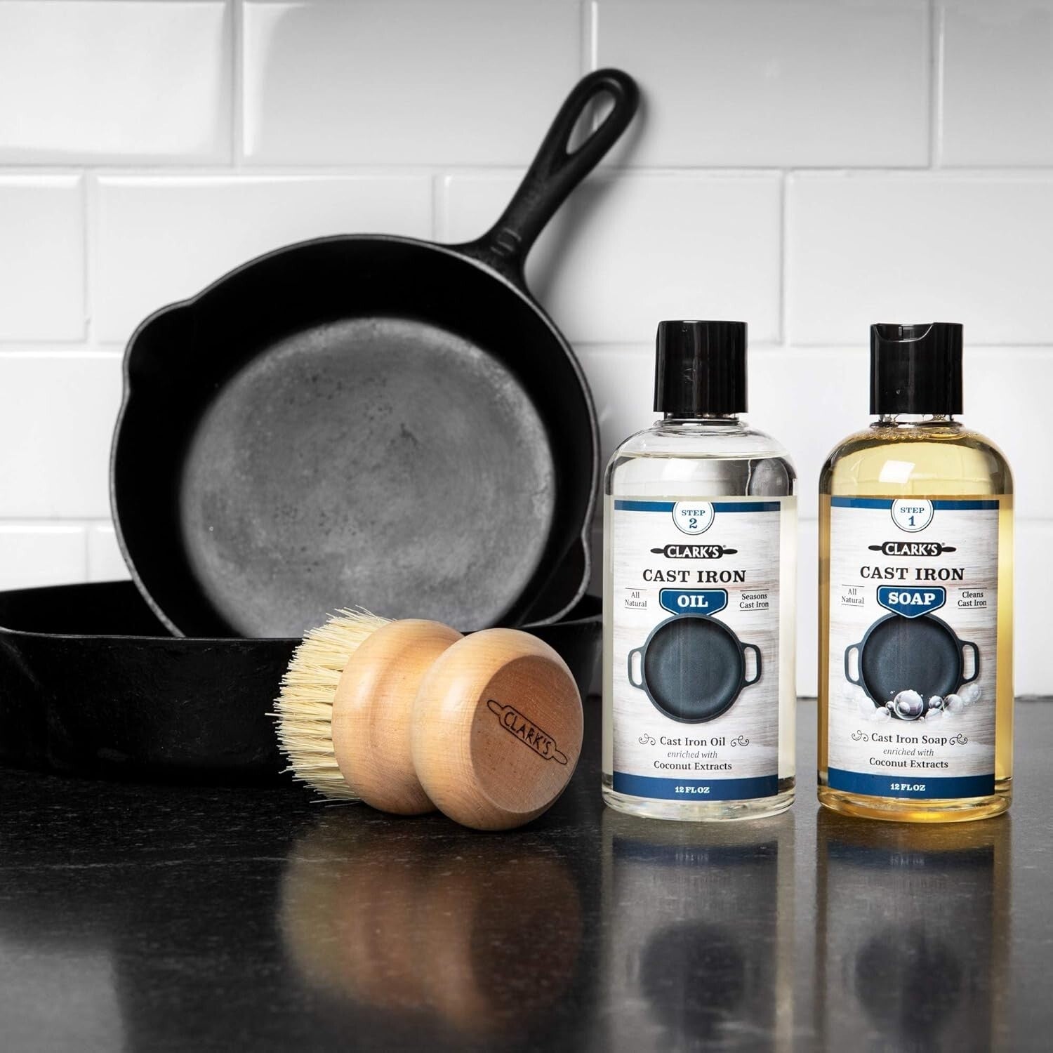 Premium Cast Iron Maintenance Kit - Fractionated Coconut Oil & Cleaning Supplies