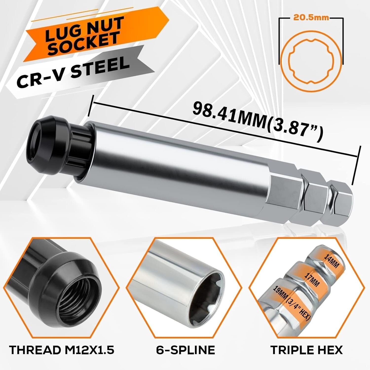 12mmx1.5 Wheel Spike Lug Nuts – Durable Closed End Nuts with Socket Key