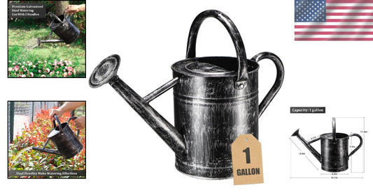 Elegant 1-Gallon Galvanized Steel Watering Can for Indoor & Outdoor Plants