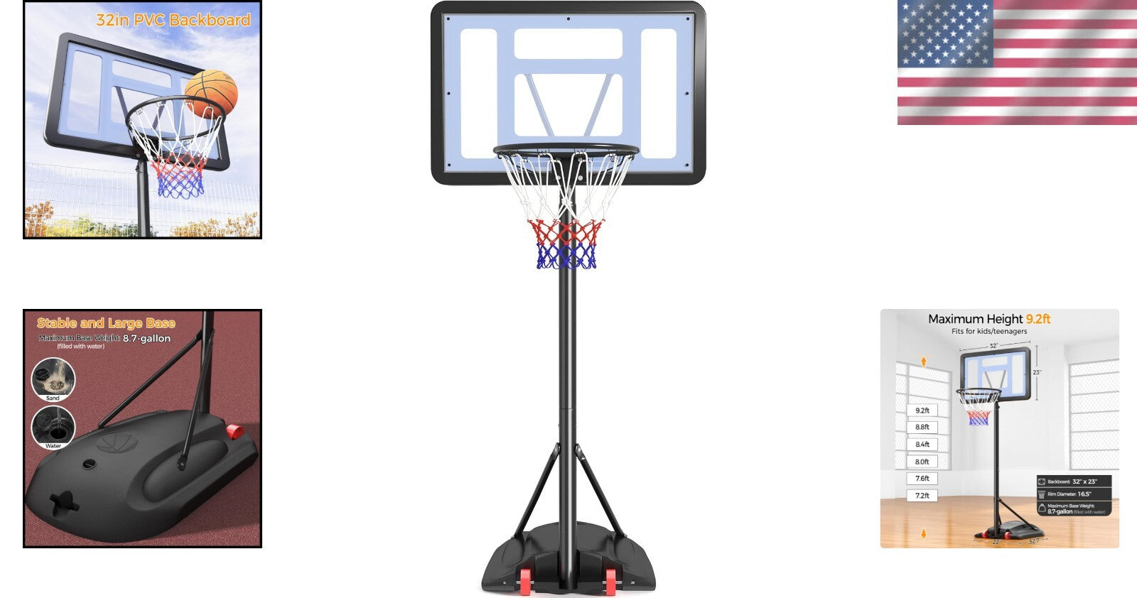 Durable Metal Portable Basketball Goal - Ideal for Kids & Teens, 32” Backboard