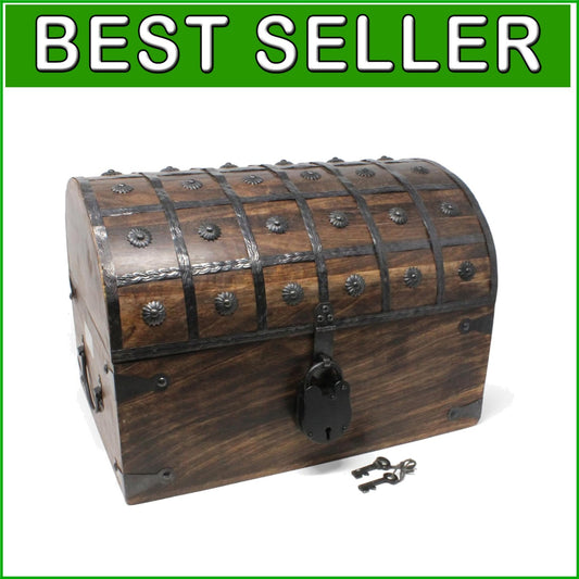 X-Large Antique Style Pirate Chest with Iron Lock & Skeleton Key - 16x11x10.5