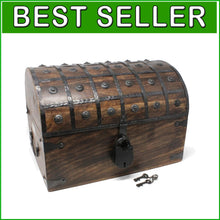 Load image into Gallery viewer, X-Large Antique Style Pirate Chest with Iron Lock &amp; Skeleton Key - 16x11x10.5
