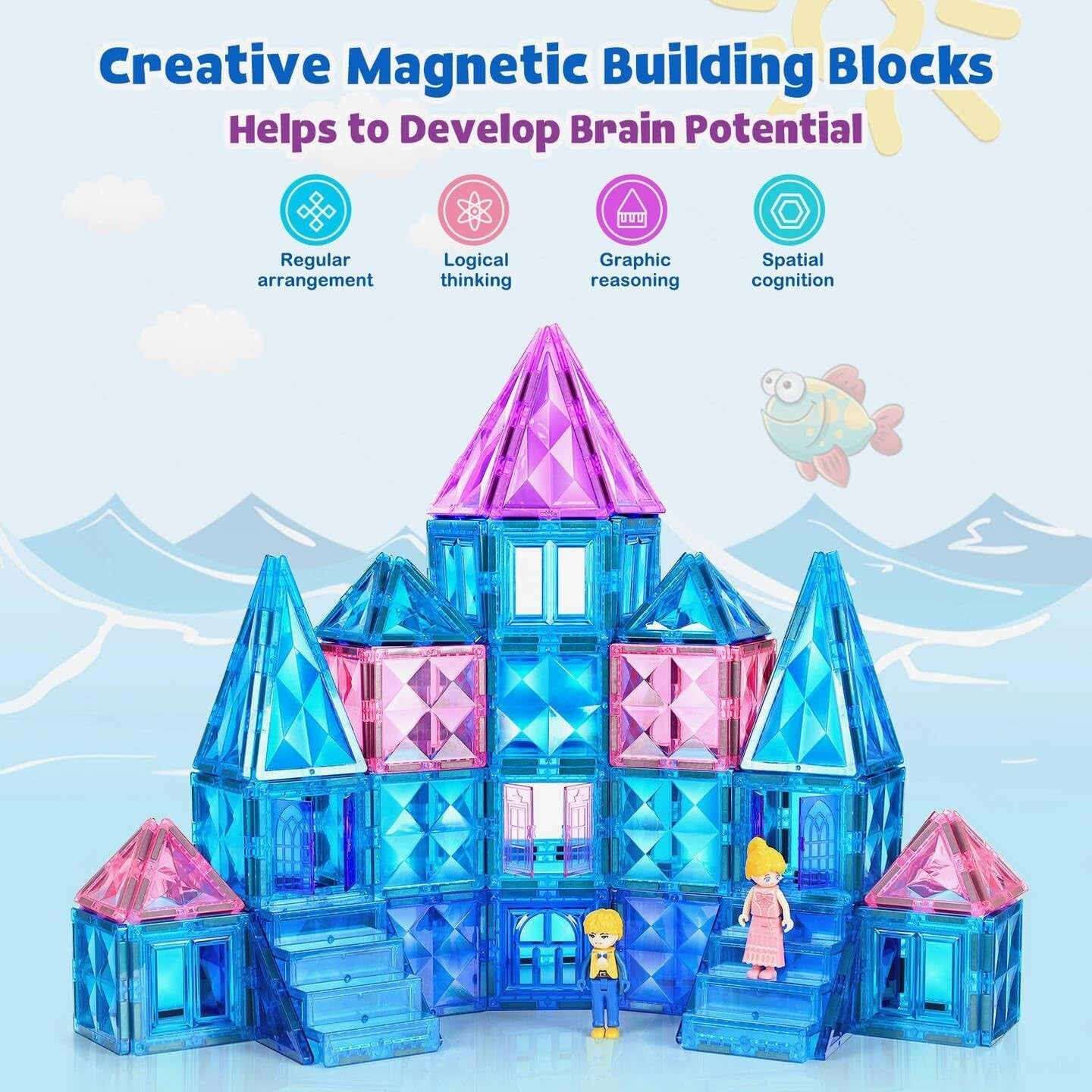102PCS Magnetic Building Blocks: Sparkling STEM Ice Castle for Kids' Creativity
