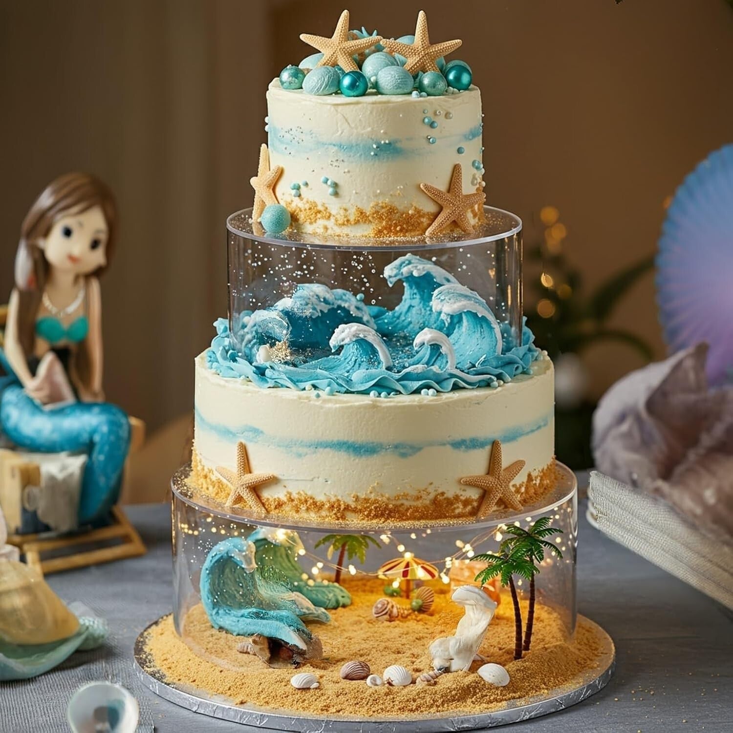 Clear Fillable Cake Riser Set with LED - 6'', 8'', 10'' for Stunning Displays