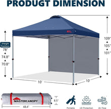 Load image into Gallery viewer, Compact Pop-Up Canopy 10'x10' Navy Blue - Waterproof with Vent Hole &amp; Sidewall