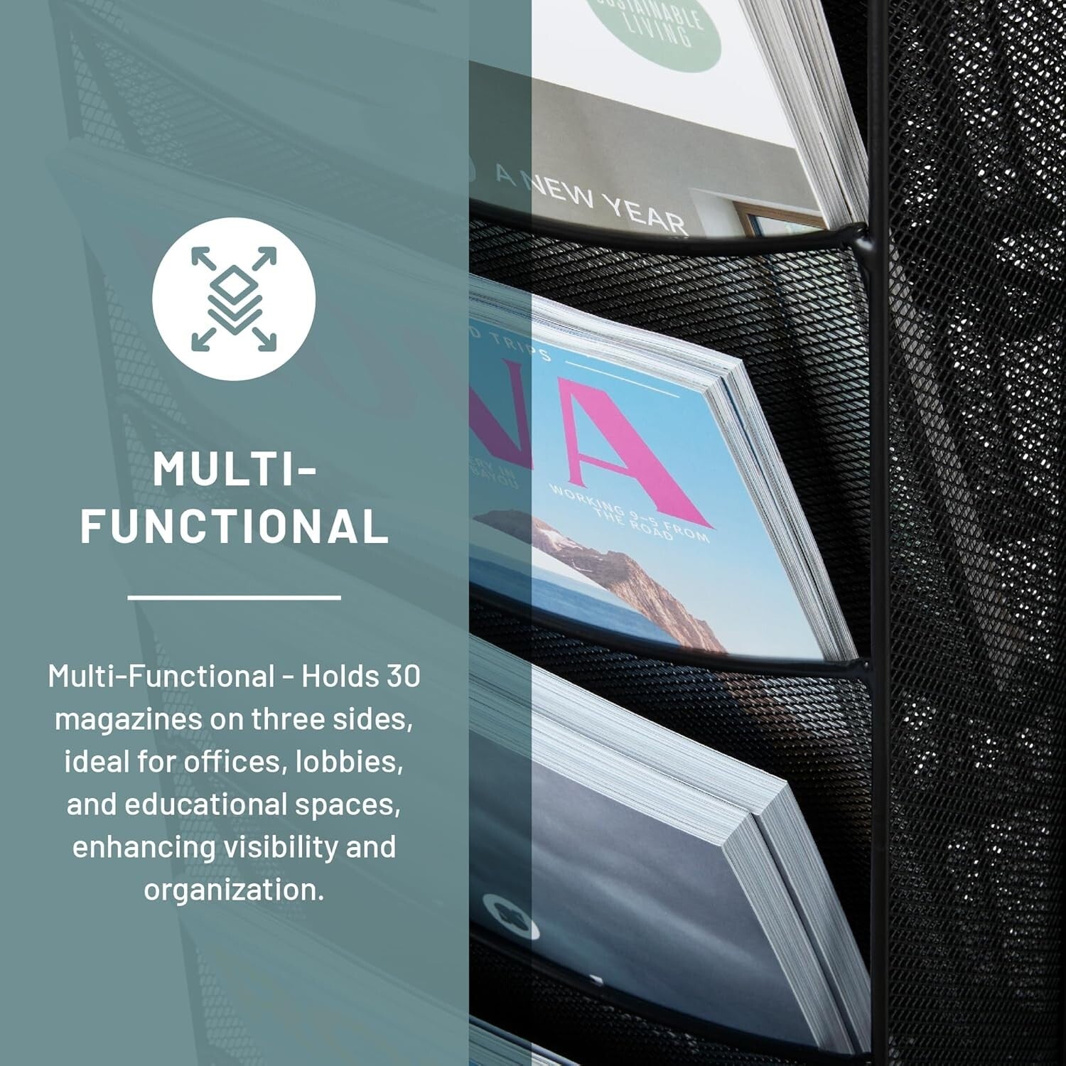 Space-Saving 30 Pocket Rotating Display Rack - Perfect for Offices & Libraries