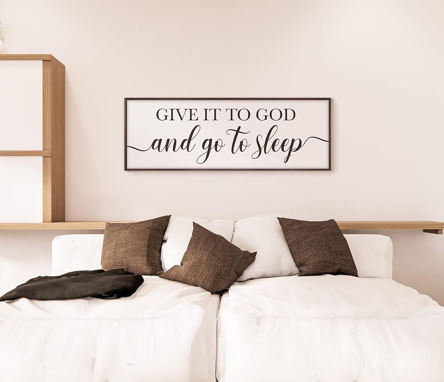 Elegant 41"x14" Framed Sign - 'Give It To God and Go To Sleep' Bedroom Decor