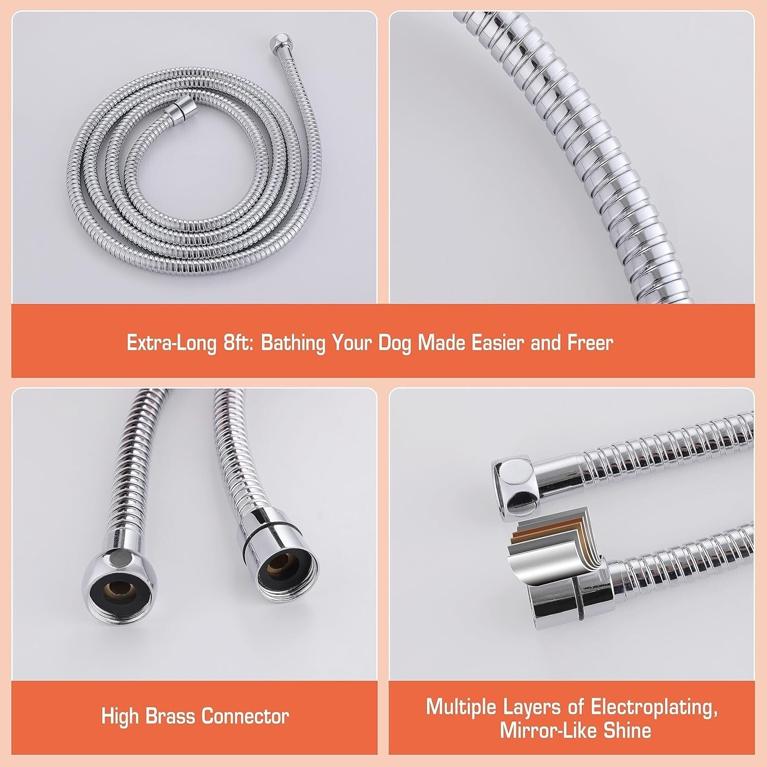 Premium Pet Shower Kit - 8ft Flex Hose & High-Pressure Spray for Easy Grooming