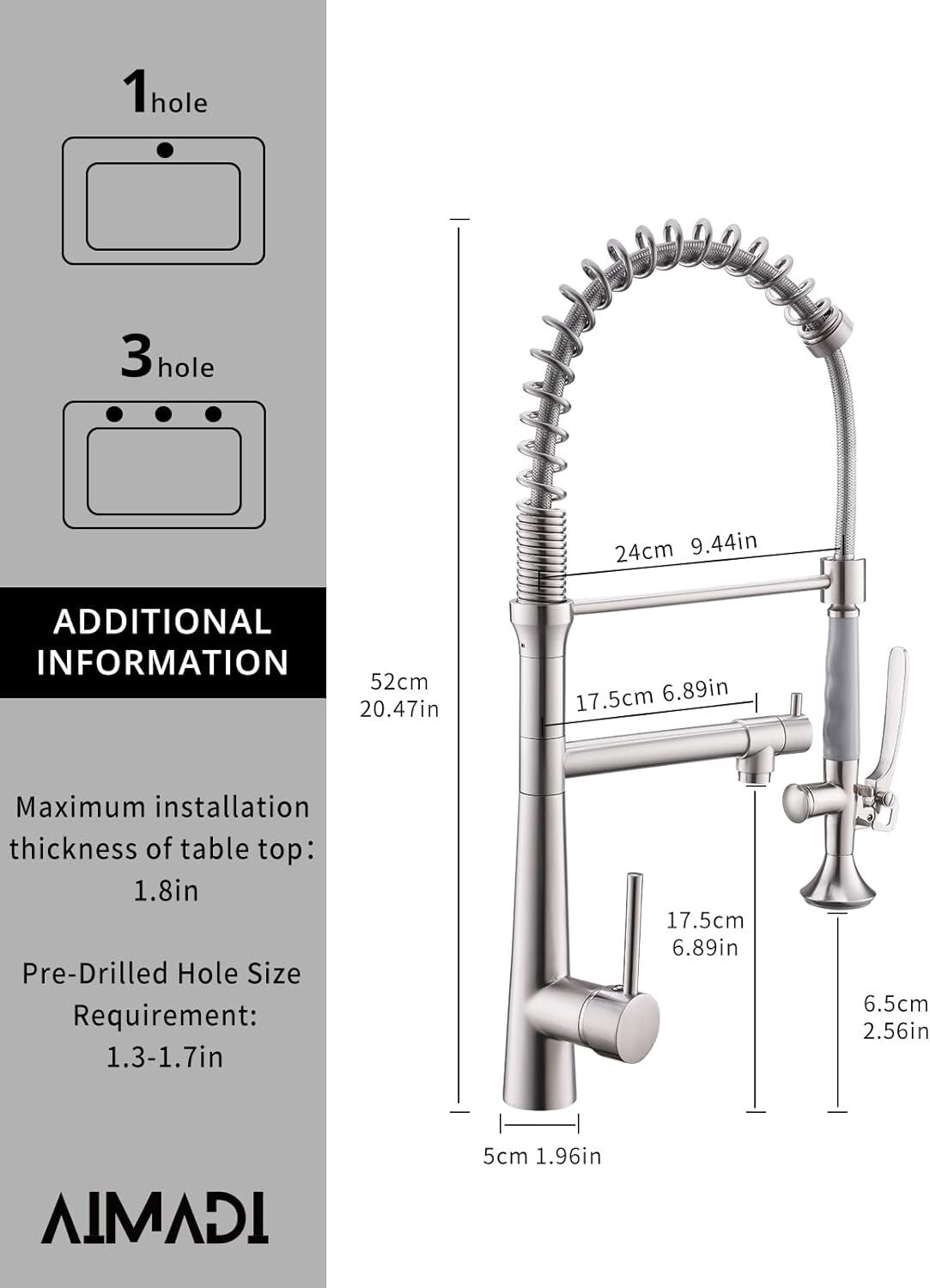 Durable Single Handle Kitchen Faucet with High Arch Gooseneck & 2-Spray Options