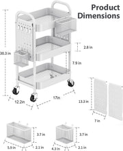 Load image into Gallery viewer, Durable 3-Tier Rolling Cart with Baskets &amp; Hooks - Easy Assembly Required