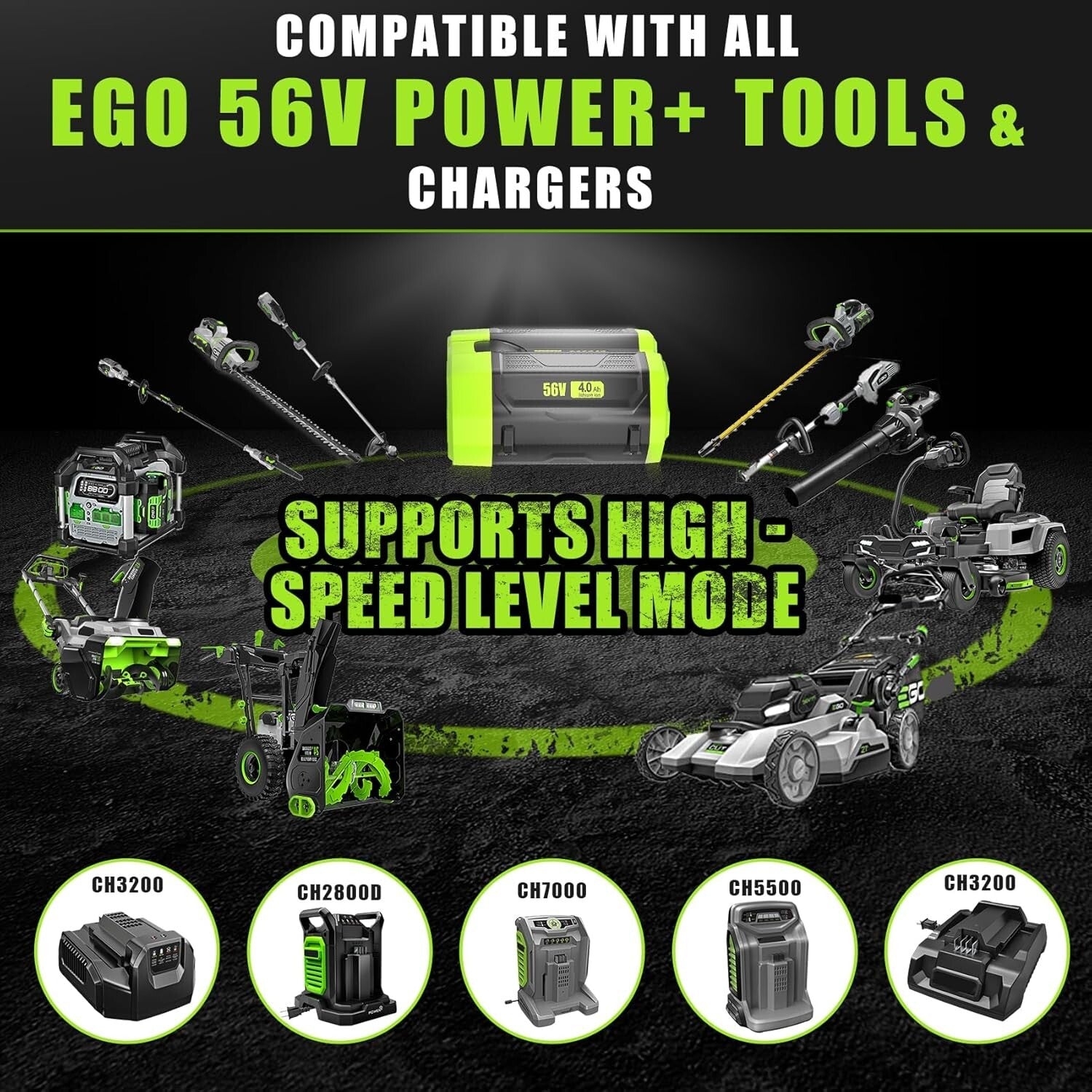 Durable 56V 4.0Ah EGO Replacement Battery with Power Indicator & Storage Holder