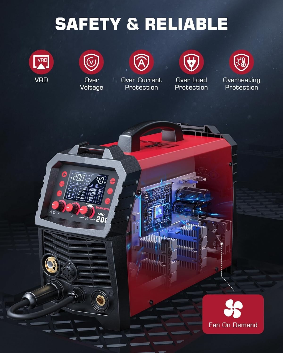 Versatile 6-in-1 MIG Welder - Gas/Gasless with Safety Features & Digital Control