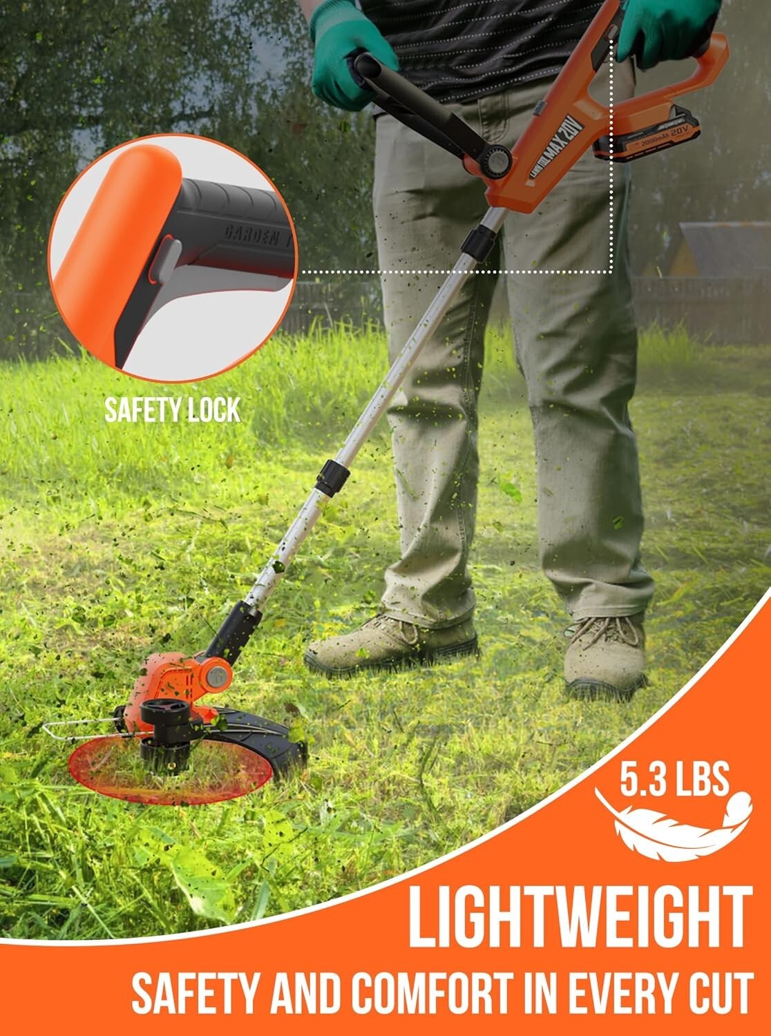 20V Cordless String Trimmer & Edger with Auto Line Feed for Effortless Lawn Care