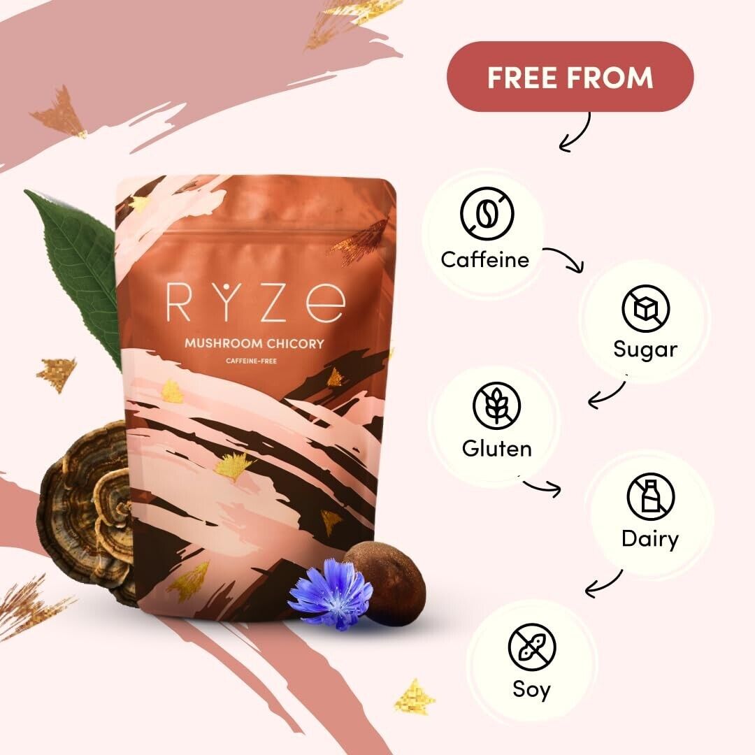 Organic Caffeine-Free RYZE Mushroom Chicory - 6 Adaptogens for Focus & Wellness