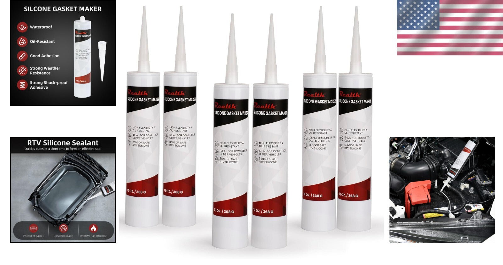 Durable RTV Silicone Gasket Maker - 6 Tubes for Leak-Proof Automotive Sealing