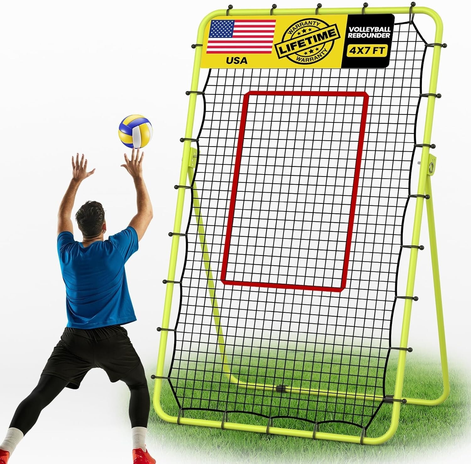 Durable 7x4 FT Sports Rebounder with Steel Frame for Soccer, Volleyball & More