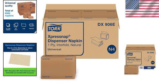 Universal 1-Ply Interfold Napkins Compatible with N4 Dispenser - 12 x 500 Pack