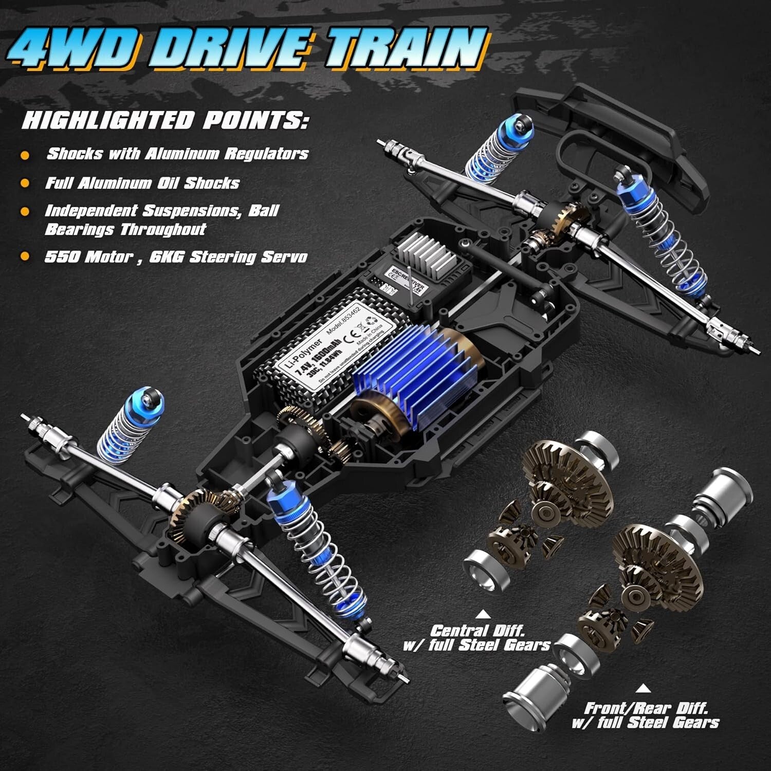 Splash-Proof 1:12 RC Truck - 42KM/H Speed with Dual Batteries for Long Play
