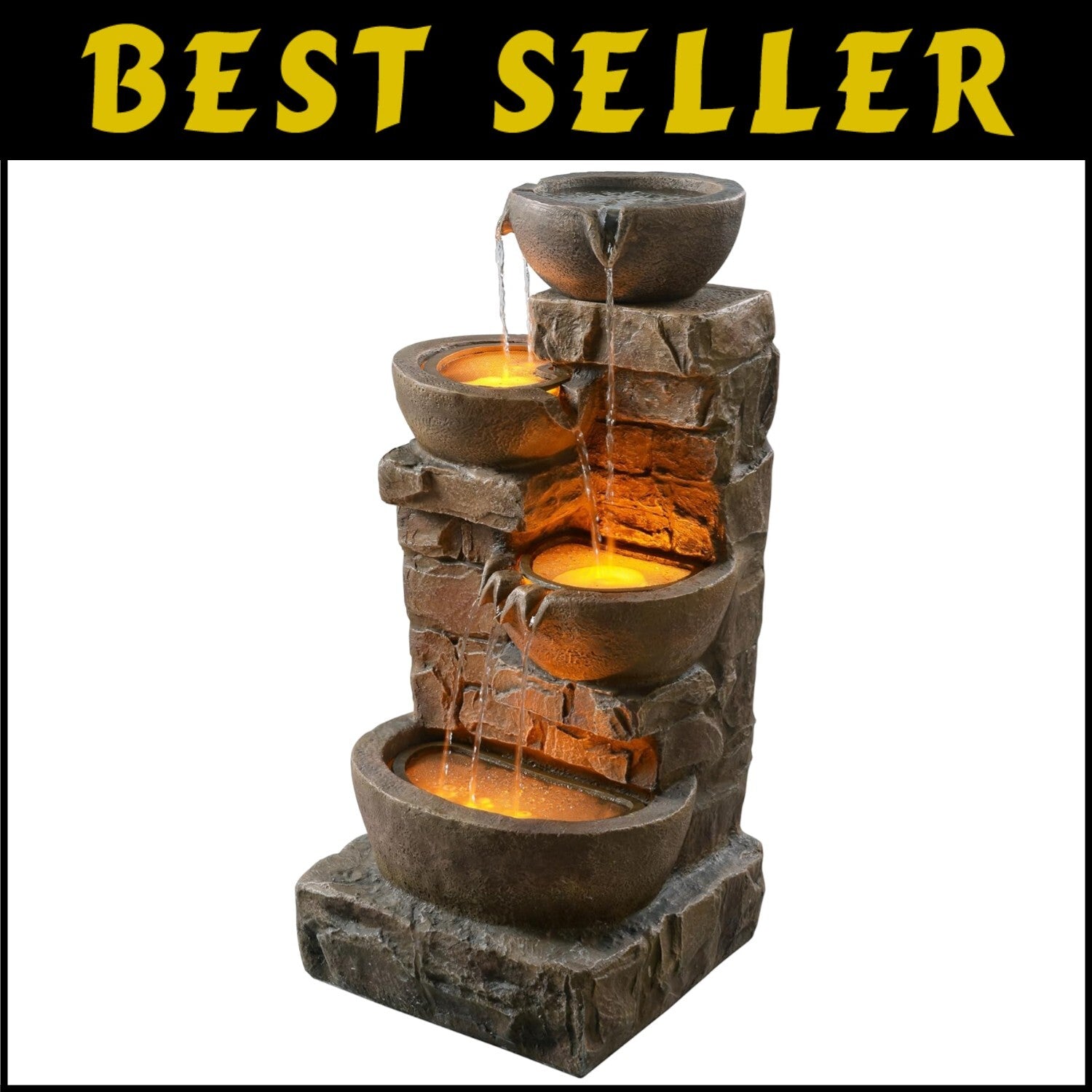 5.51-Gallon Cascading Bowls Garden Fountain with LED Lights - Relaxing Ambiance