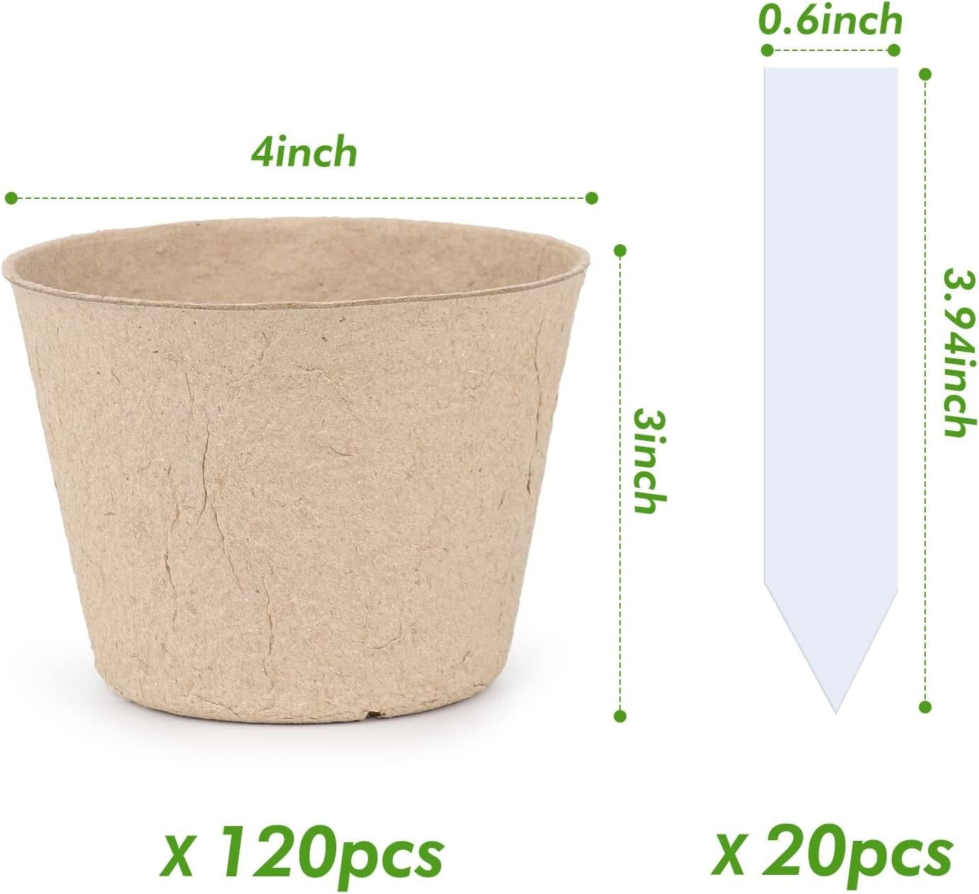Eco-Friendly 120 Pieces Peat Pots with Drainage Holes for Seedlings & Labels
