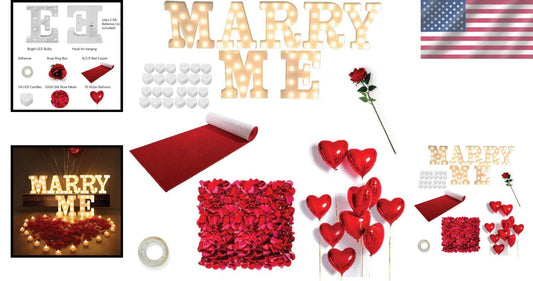Complete Engagement Decor Kit with Red Carpet, Lights, and Romantic Flowers