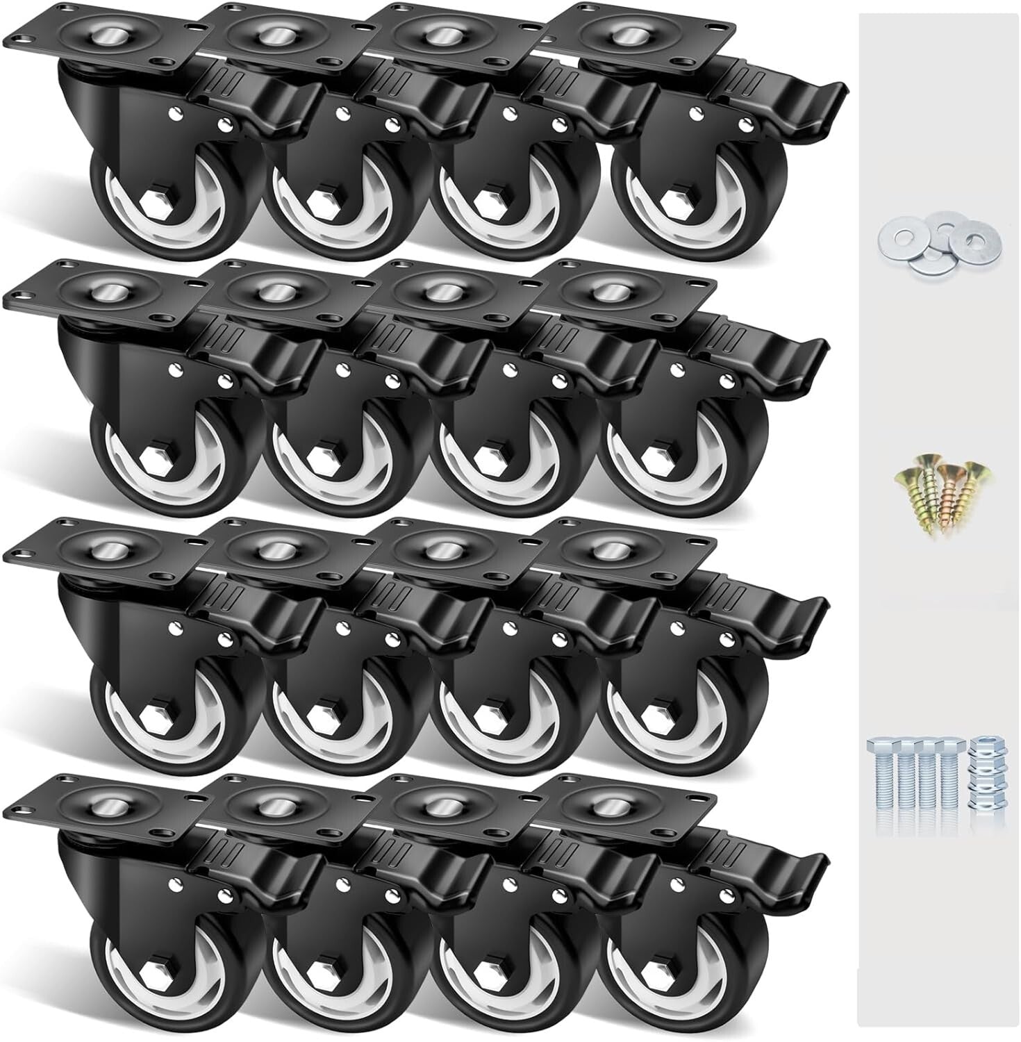 3-Inch Swivel Casters with Double Brake - Premium Set of 16 for Heavy Loads