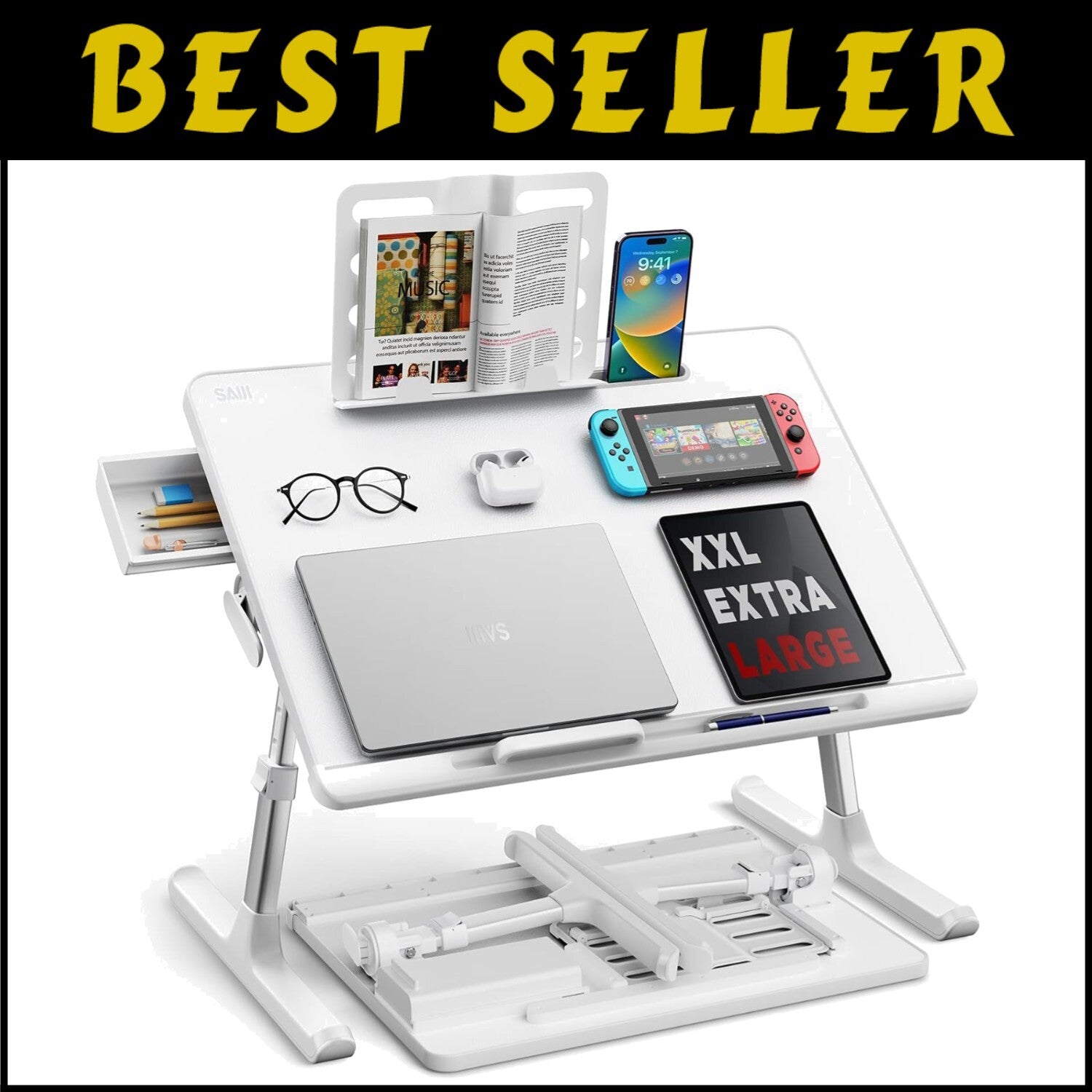 Versatile White Laptop Bed Desk - Height Adjustable for Work & Relaxation