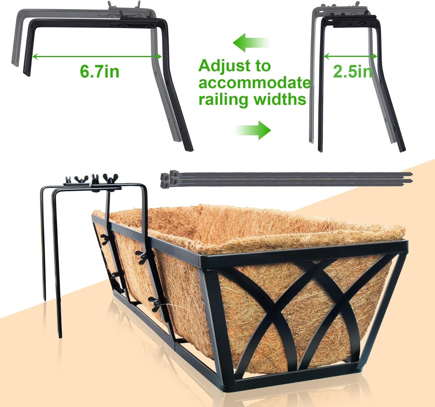 Durable 24-Inch Hanging Metal Planters with Coco Liner for Outdoor Gardens