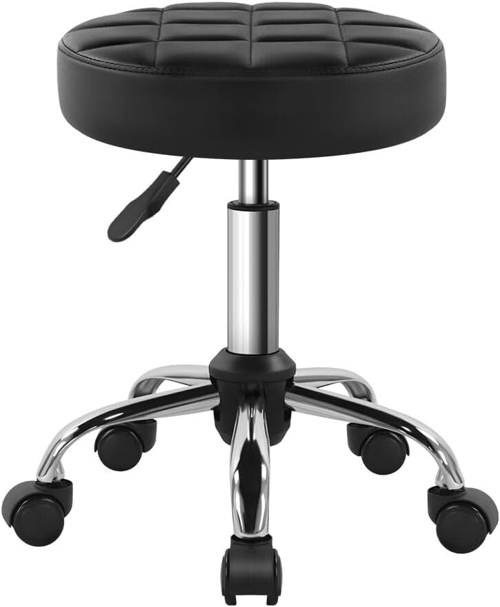 Compact Black Swivel Chair - 360-Degree Rolling Stool for Beauty & Relaxation