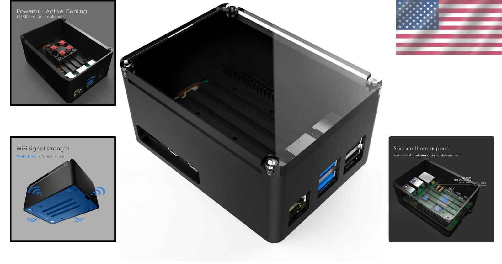 Compact Aluminum Raspberry Pi 5 Case - Silent Cooling with Silicone Thermal Pads