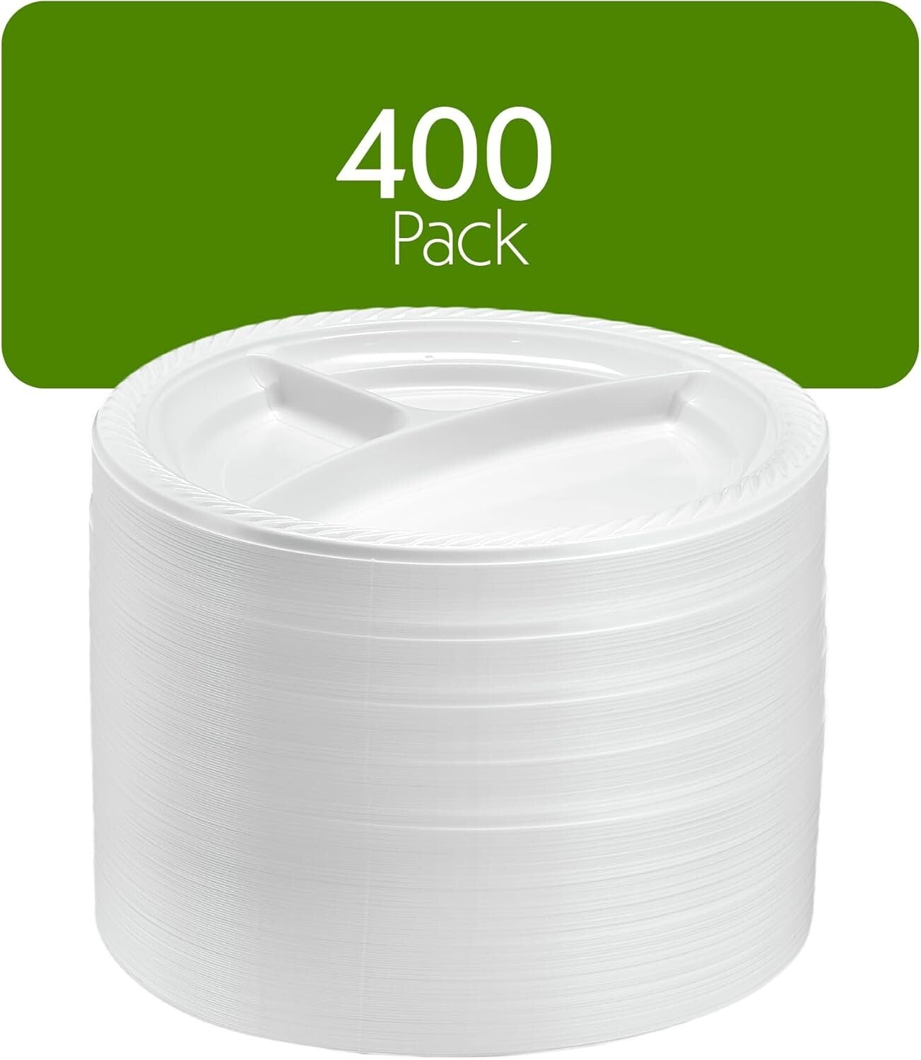 Lightweight 9'' Three-Section Plates - 400 Count Disposable for Catering