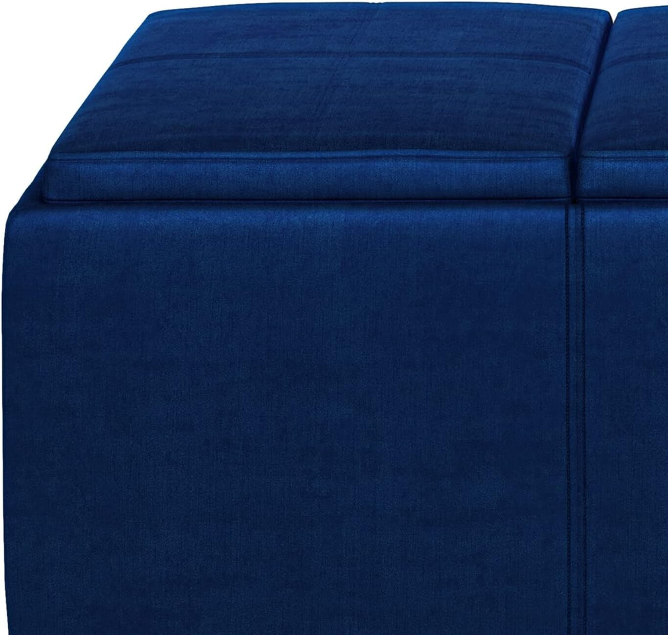 Elegant Rectangular Storage Ottoman - Assembled Blue Velvet with Serving Trays