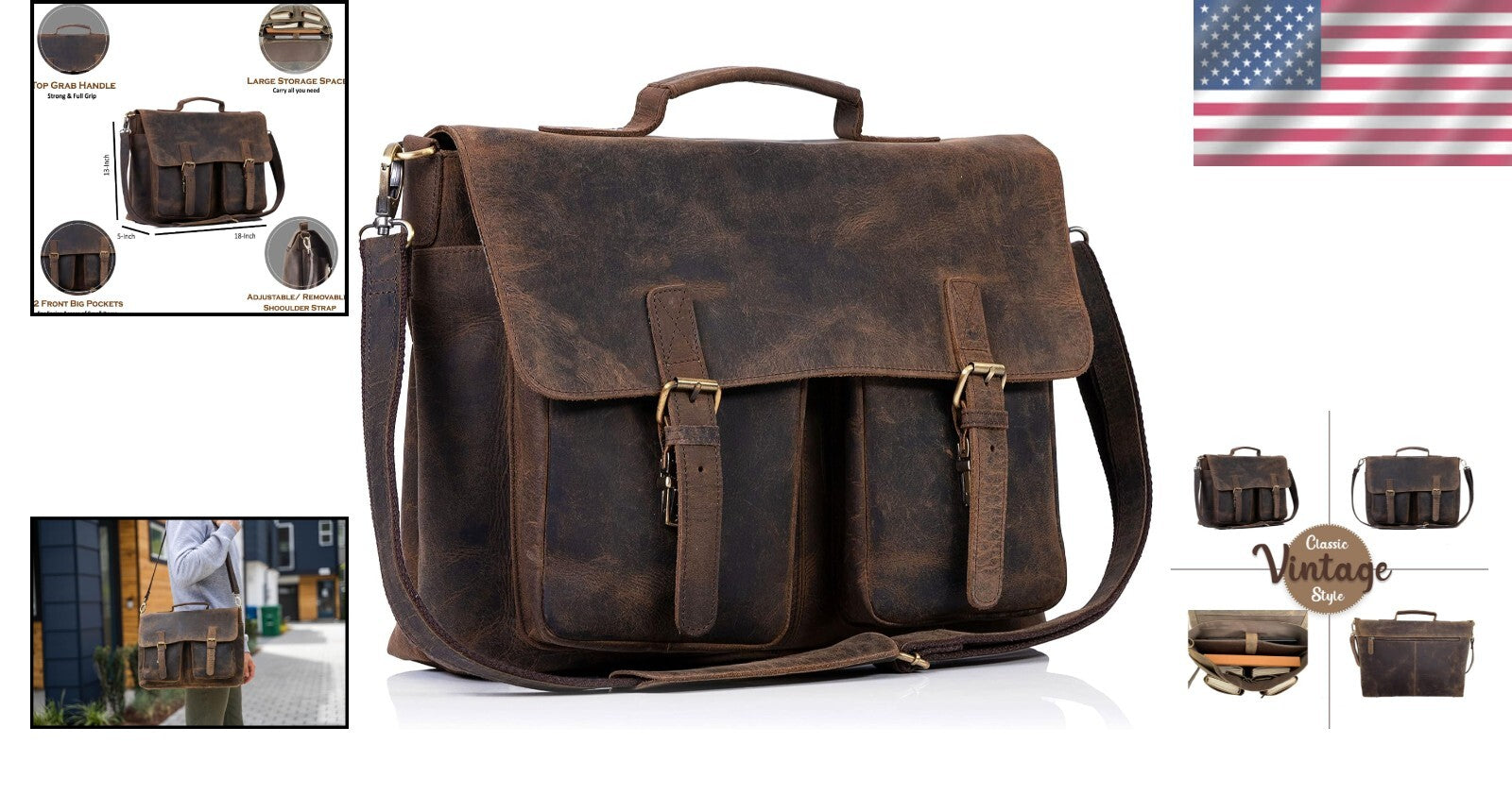 Spacious Buffalo Leather Laptop Messenger Bag - Ideal for Students & Pros