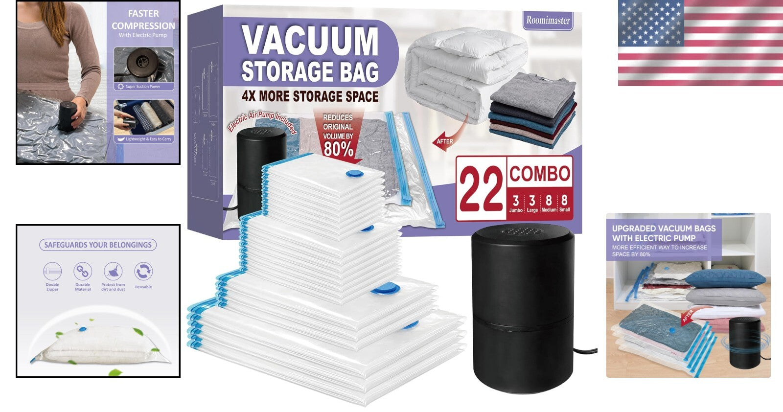 Durable 22 Vacuum Storage Bags with Powerful Electric Pump - Ideal for Moving