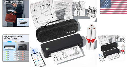 Wireless Inkless Portable Printer for Travel - Bluetooth & Carry Case Included