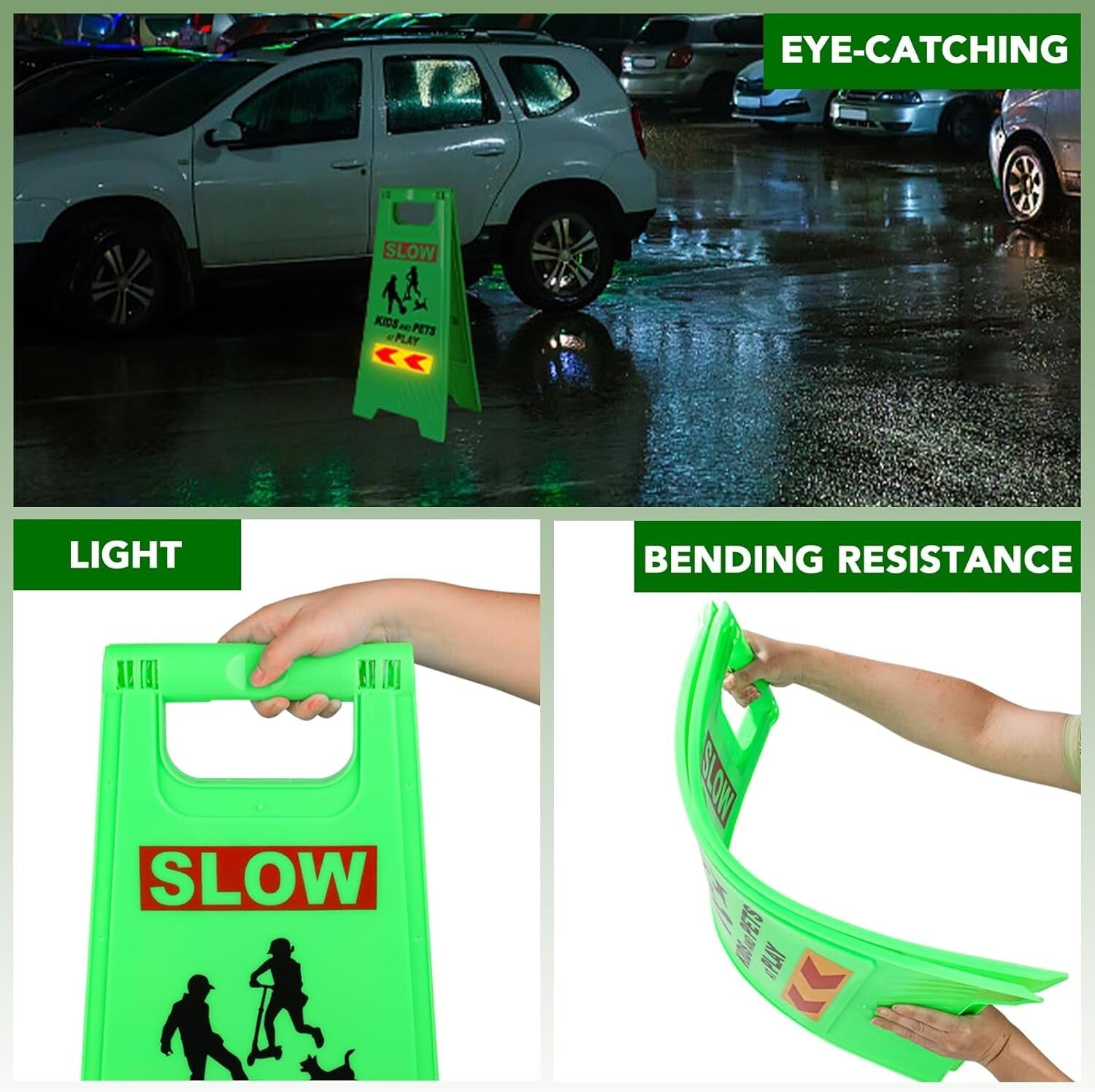 2-Sided Reflective Kids At Play Warning Sign - Foldable & Lightweight, 4 Pack