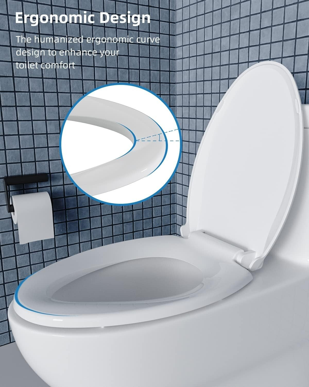 Durable Elongated Toilet Seat - Soft Close, Easy Install, and Non-Slip Bumpers