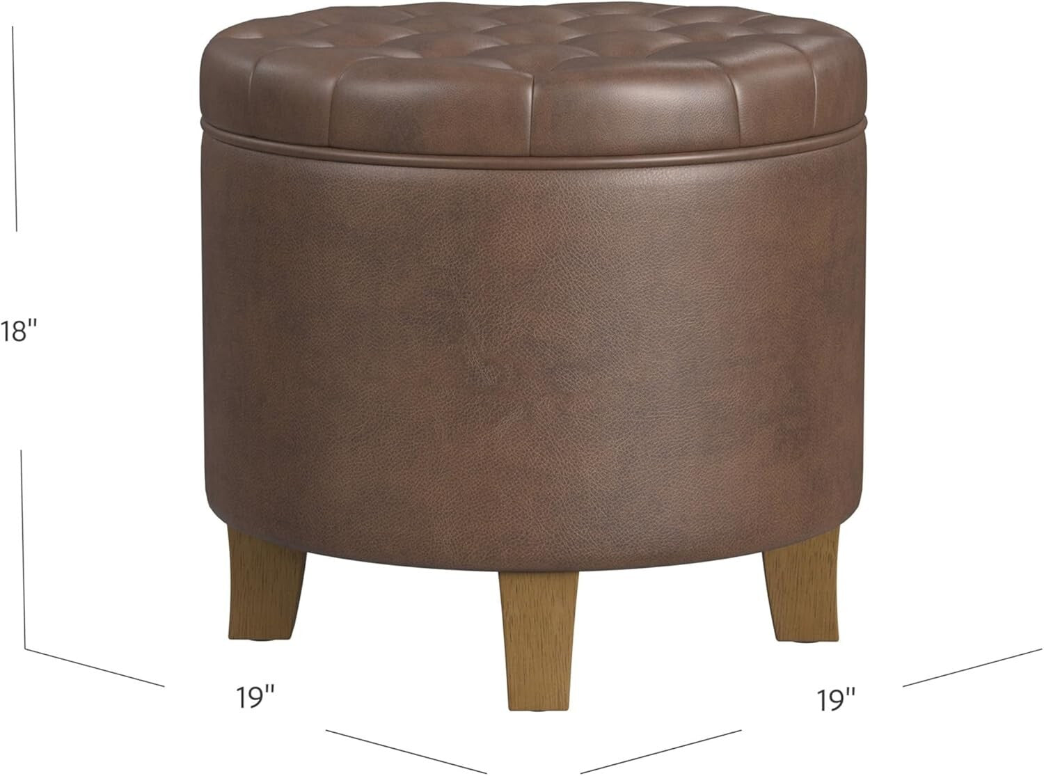 Elegant 19" Round Faux Leather Ottoman with Storage - Perfect for Living Rooms