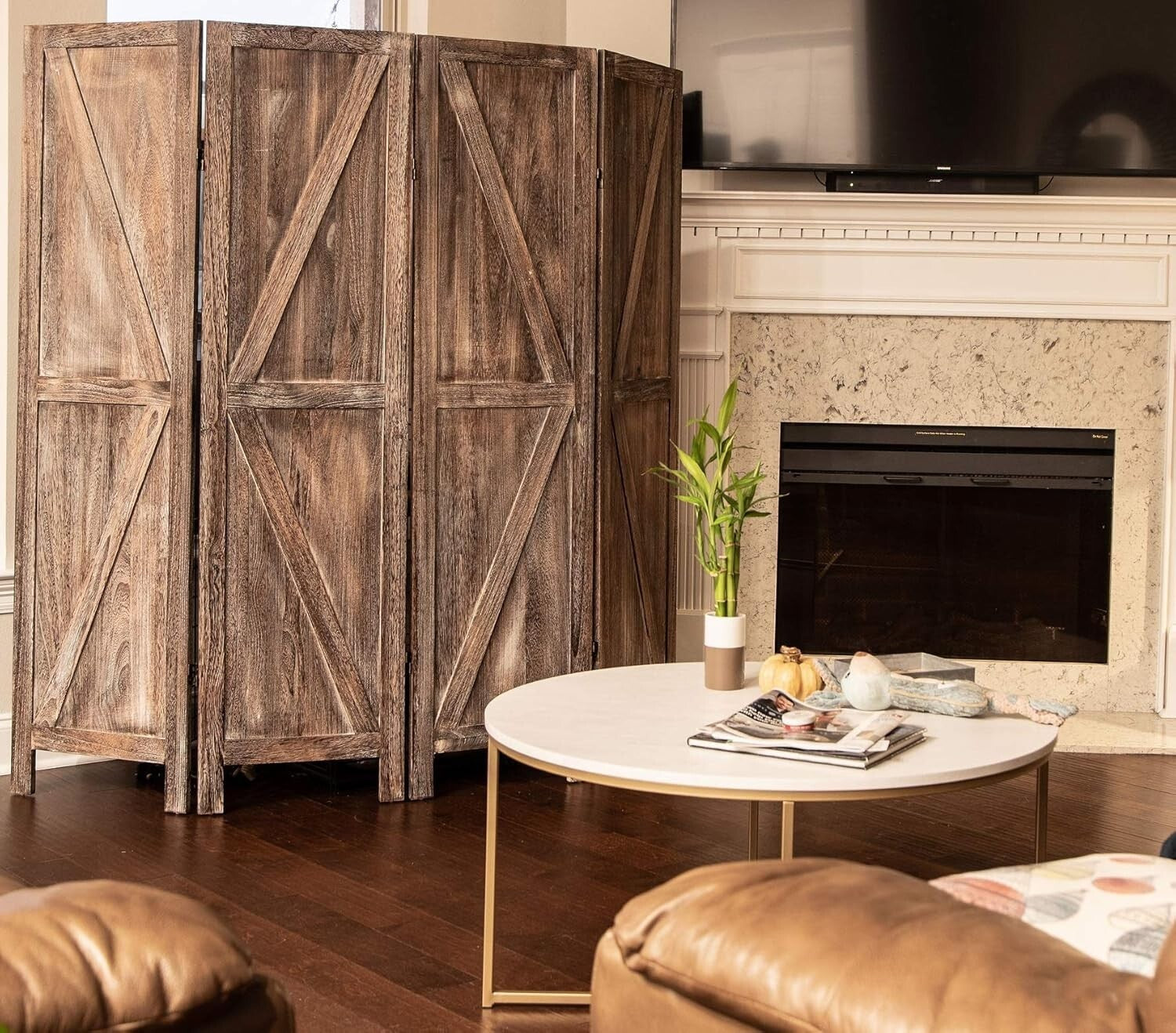 Rustic Barnwood Room Divider: Portable 4-Panel Folding Privacy Screen