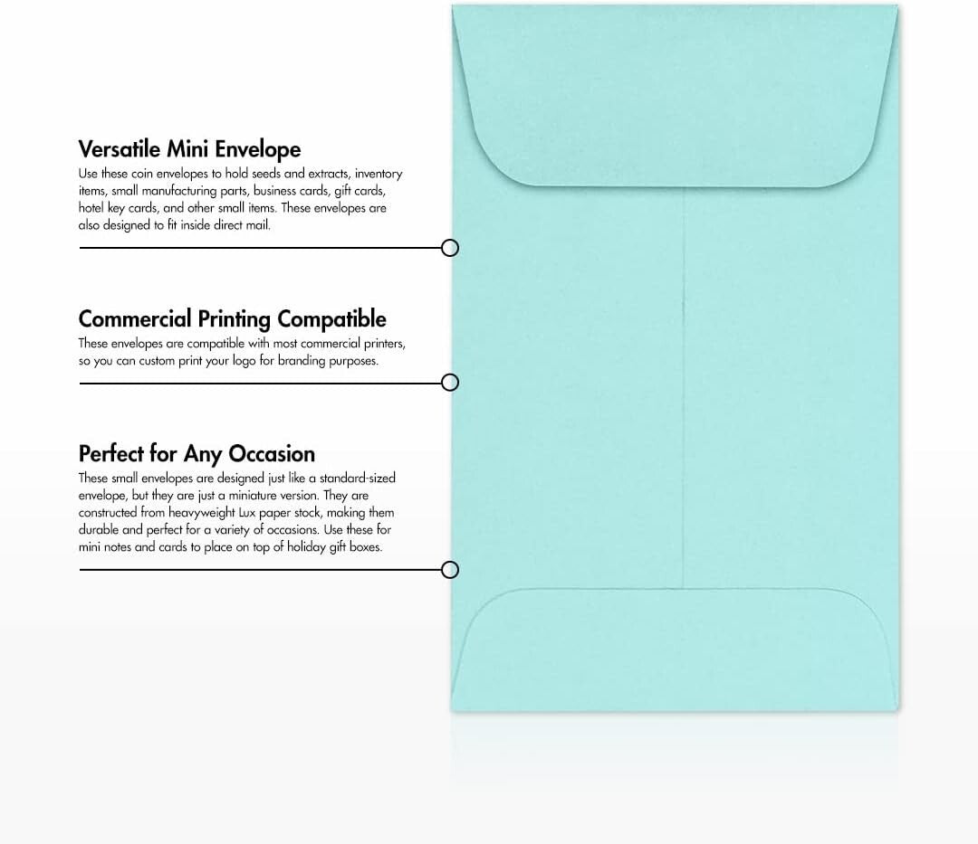 Elegant Mini Coin Envelopes - 1000 Count | Seafoam Blue | Durable & Stylish