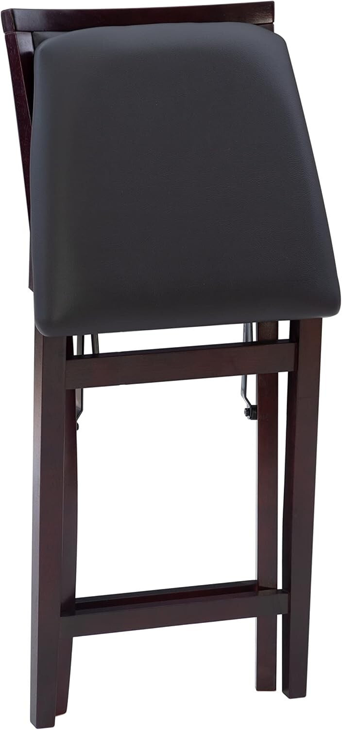 Elegant 24-Inch Folding Counter Stool with Faux Leather Pad - Espresso Finish
