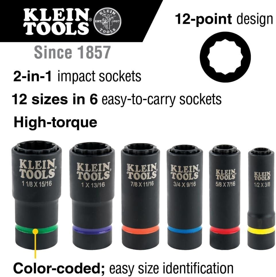 High-Torque 6-Piece Impact Socket Set with Hands-Free Adjustments & Tool Case