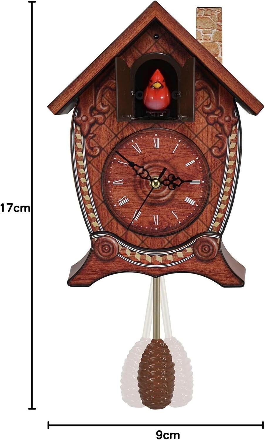 Traditional Wall or Tabletop Cuckoo Clock with Cardinal Sound - 17" High