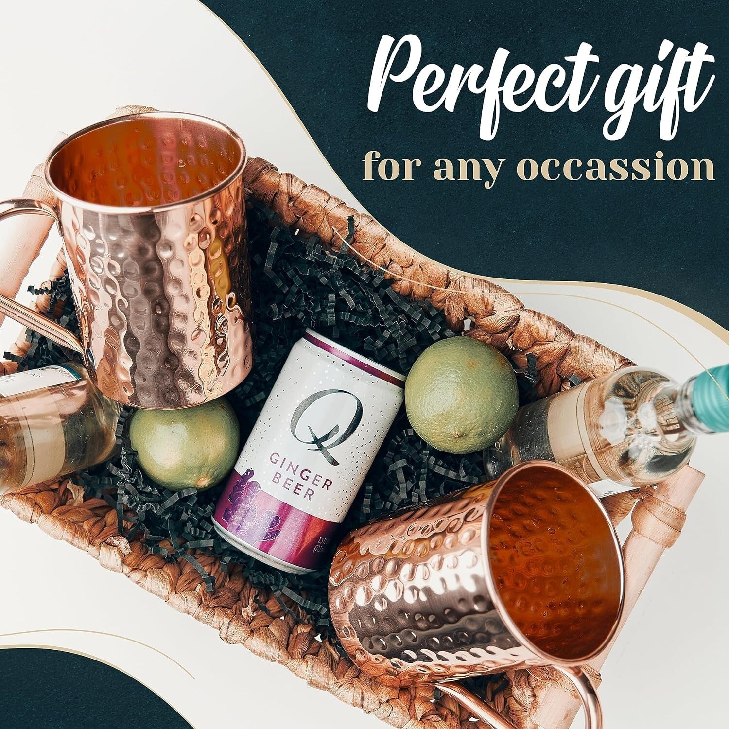 4 Pack Copper Moscow Mule Mugs with Artisan Wooden Coasters - Perfect Gift