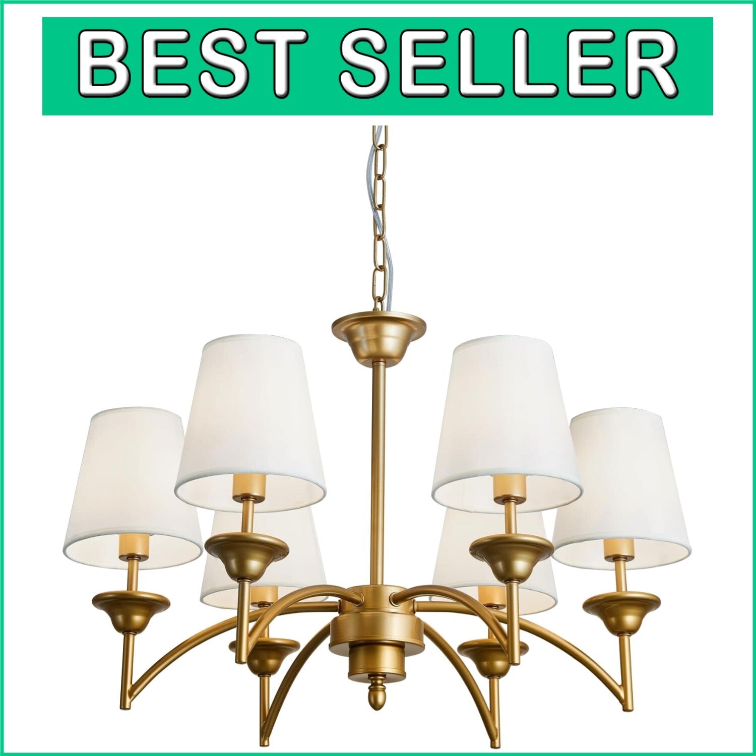 Elegant 6 Light Gold Pendant Chandelier with Fabric Shades - Modern Home Fixture