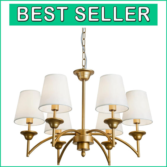 Elegant 6 Light Gold Pendant Chandelier with Fabric Shades - Modern Home Fixture