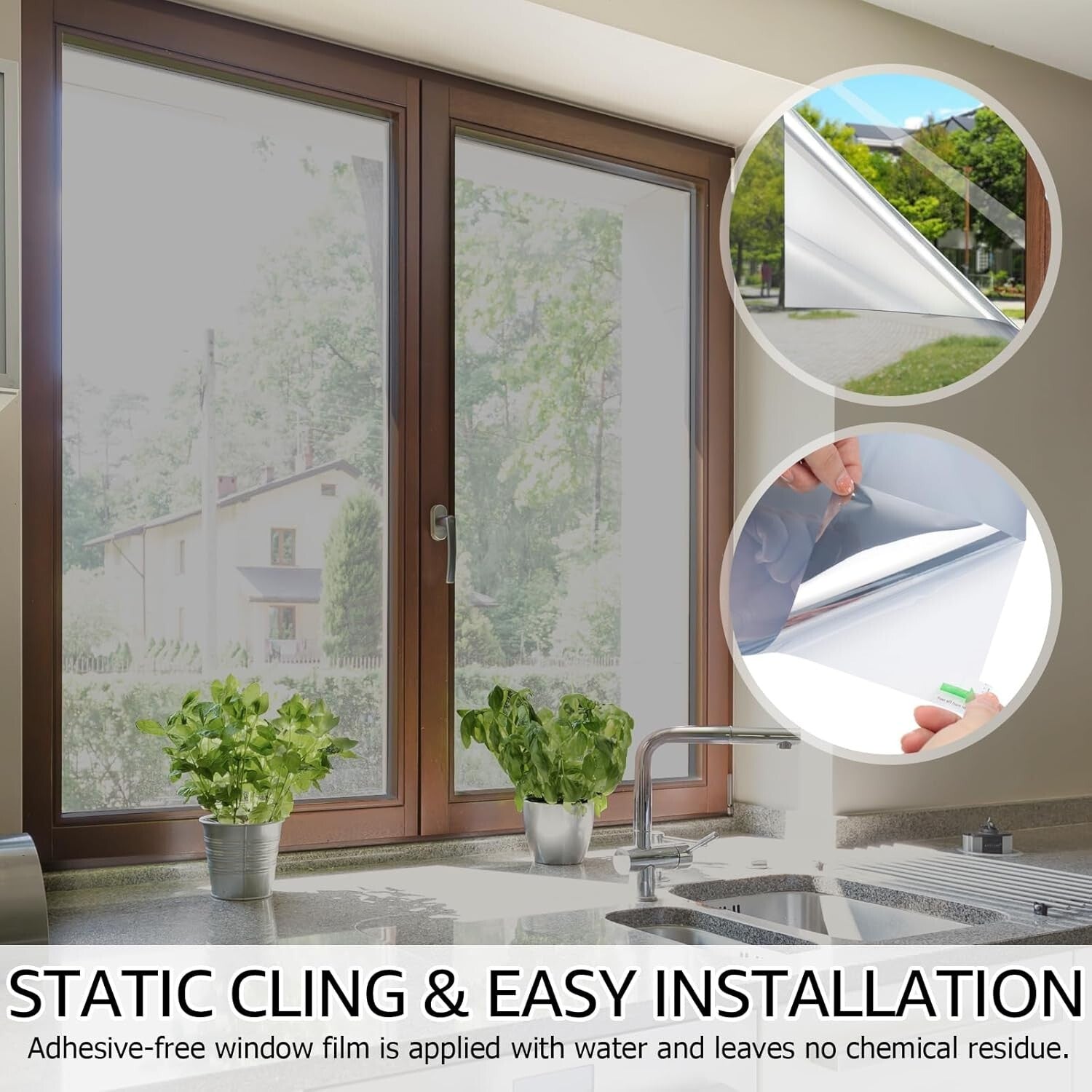 Elegant One Way Privacy Window Film - UV Blocking Silver Tint, 35.4 x 393.7 Inch