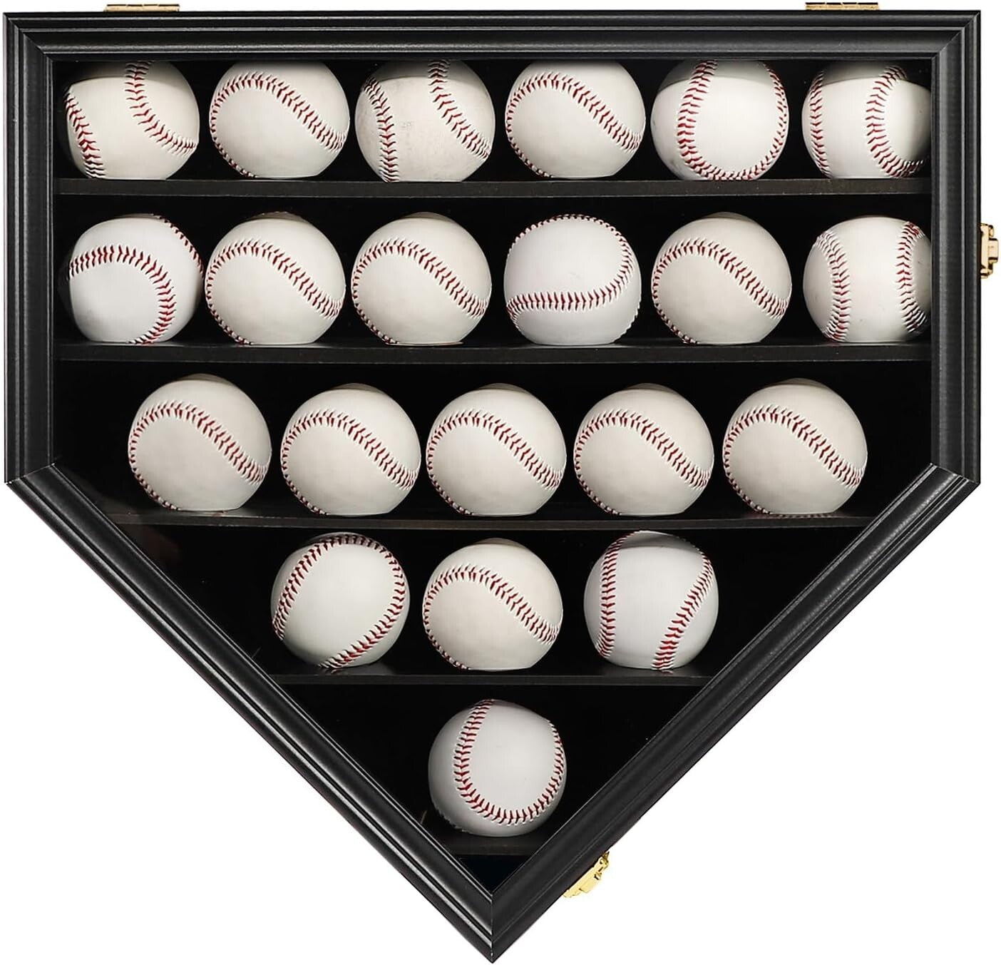 Black Wooden Baseball Display Cabinet with Gold Locks - Perfect for Collectors